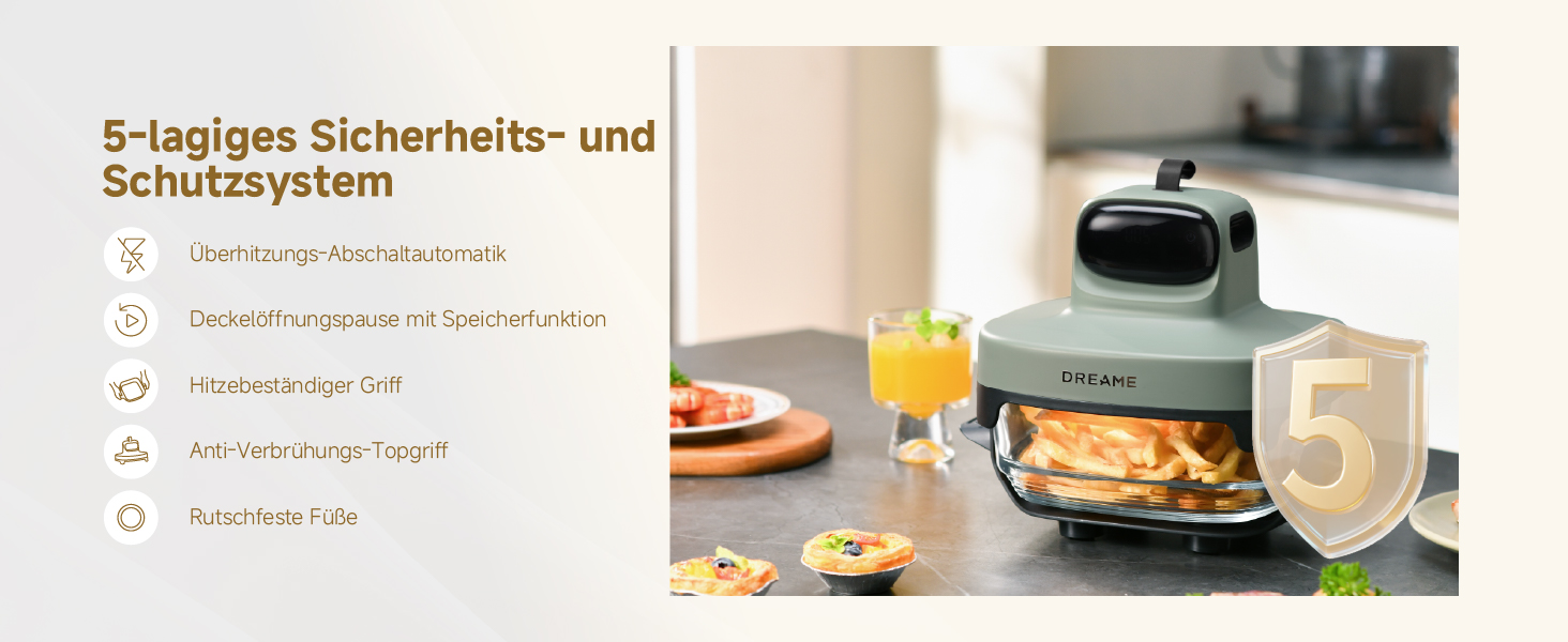 Фритюрниця Dreame Tasti AirFryer 5-в-1 з скляною чашею, 2.5L + 4.5L, 3D-конвекція, сенсорний дисплей, для дому та подорожей