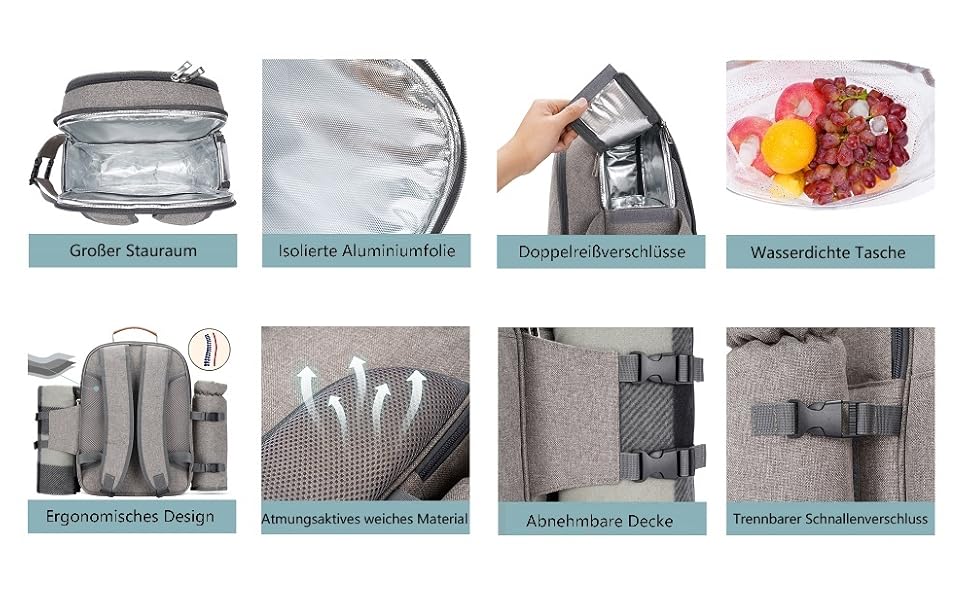 Рюкзак для пікніка HappyPicnic на 4 особи з посудом, термосумкою та водонепроникним килимком