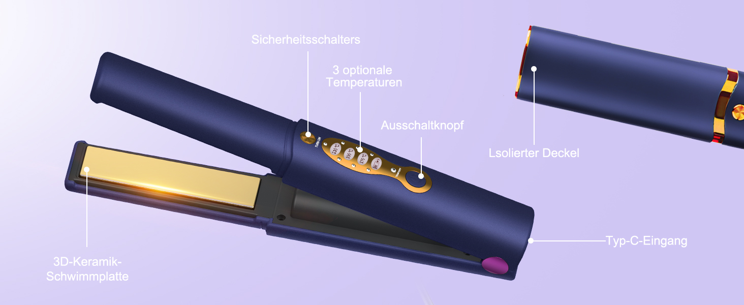 Випрямляч 2 в 1 для завивки та випрямлення, акумуляторний портативний USB-випрямляч для волосся, швидке керамічне нагрівання, 3 регульовані температури, 5000 мА фіолетовий