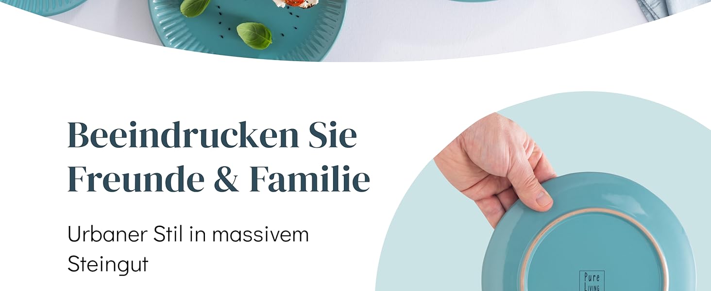 Набір посуду Steingut Hygge 24 елементи (6 осіб), Petrol - Набір посуду з каменю, Тарілки та миски, Pure Living