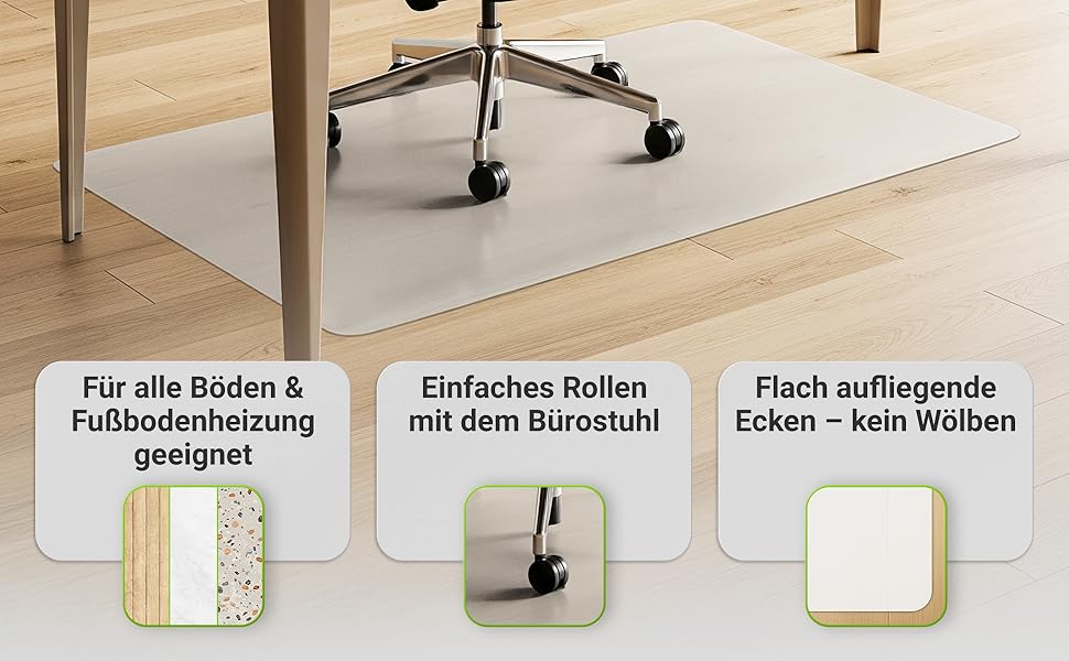 Захисна килимок під офісне крісло – прозора підкладка для ламінату, паркету та плитки – антиковзаюча, шумопоглинаюча, ідеальна для дому (100 x 120 см)
