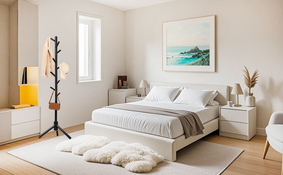 Підставка для одягу з бука, 9 гачків, 3 положення по висоті, для шапок, шарфів, сумок (білий/чорний)