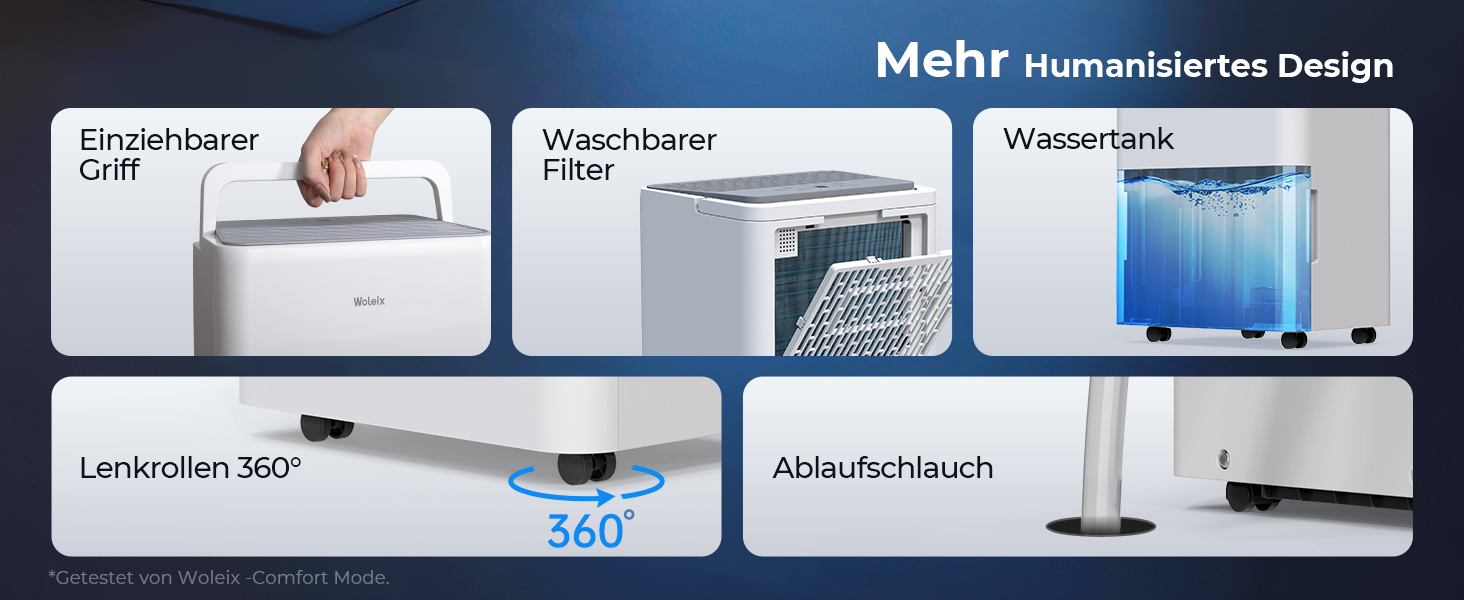 Електричний осушувач повітря 12L з таймером, для підвалів та приміщень до 122м³, з фільтром та 1м шлангом, 10 років гарантії, 50л/день