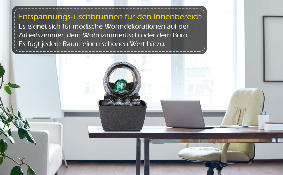 Настільний фонтан Dyna-Living з рухомою кулею та LED-підсвіткою, декоративний водоспад з полірезину, багатоколірний, 26 x 23 x 17.5 см (Стиль 2)