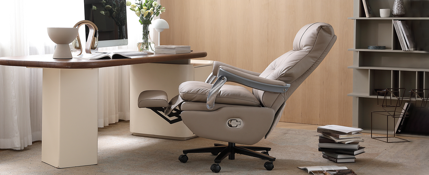 Крісло для офісу EMIAH з масажем, ергономічне електричне крісло з підніжкою, велике крісло для комп'ютера, крісло Zero Gravity, крісло-реклайнер для дому (Хакі), еко-шкіра