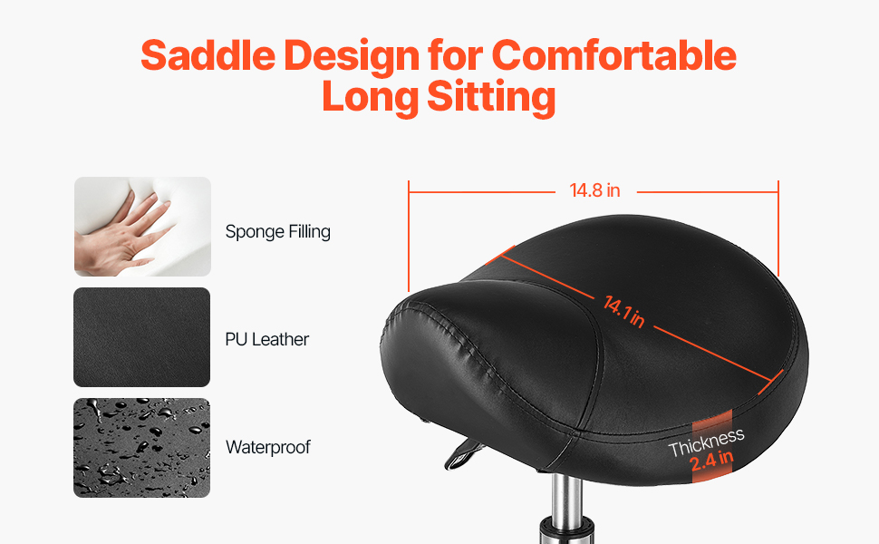 Сідло-стілець VEVOR для стоматологів, салонів, лабораторій. Регульована висота 460-605 мм, вантажопідйомність 181 кг, розмір 54x54x71 см