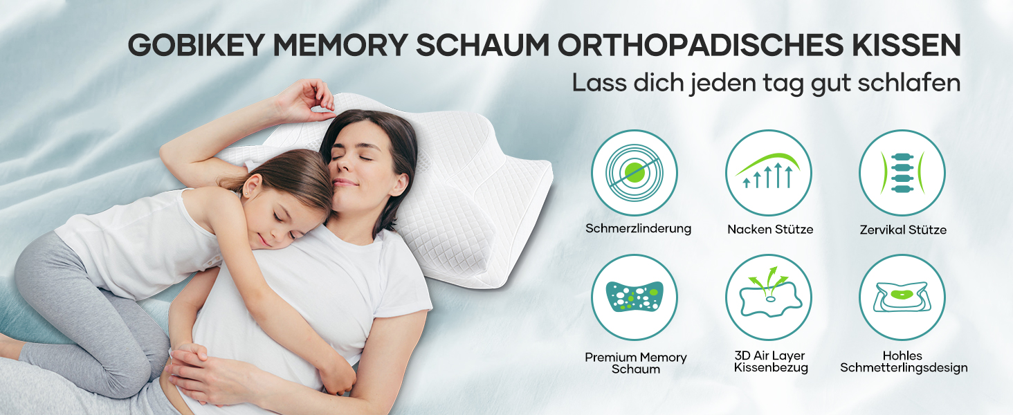 Ортопедична подушка для шиї Gobikey з memory foam, 62 x 40 см. Підходить для сну на боці, спині та животі. Білий колір.