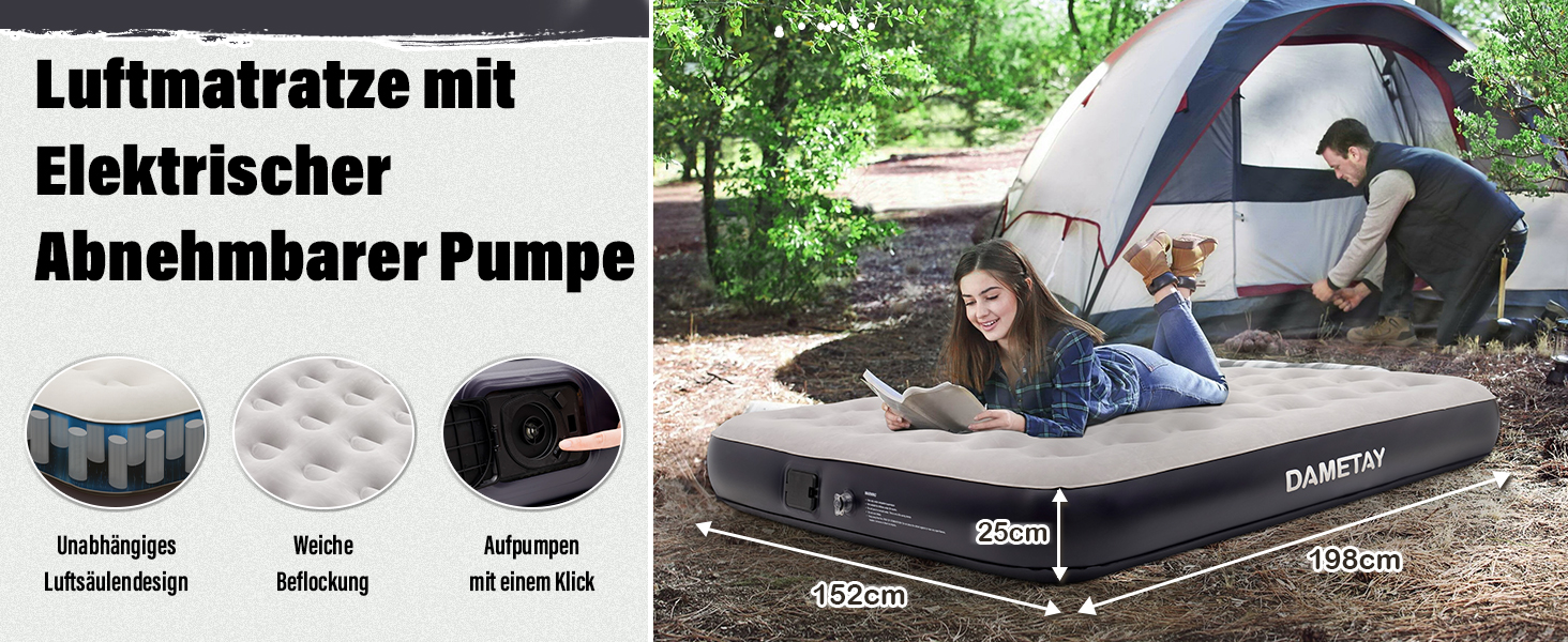 Надувне ліжко Dametay для 2 осіб з електричним насосом, самонадувна, 198x152 см
