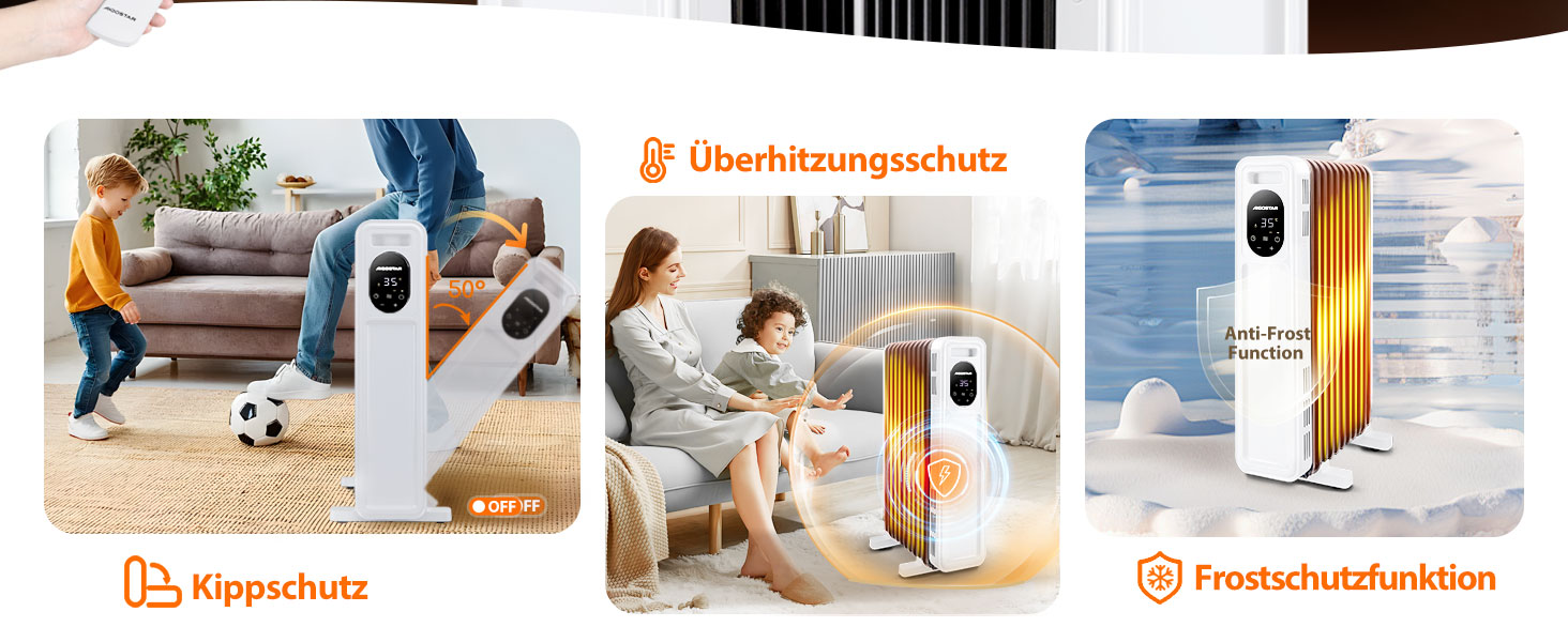 Електричний масляний радіатор Aigostar Cozy 2300W з пультом дистанційного керування, 11 ребер, термостат, 3 режими, таймер 24г, LED-дисплей, захист від перекидання та перегріву, мобільний обігрівач для кімнати