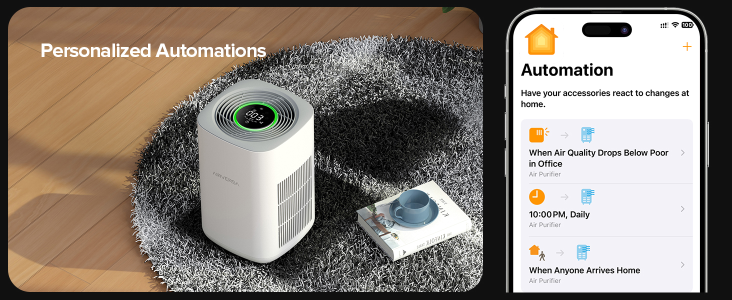 Розумний очищувач повітря Airversa Smart HomeKit AP2 для приміщень до 100 м², фільтрація PM2.5 99,99%, Thread, Siri, App, нічний режим 23 дБ, захист від дітей, білий
