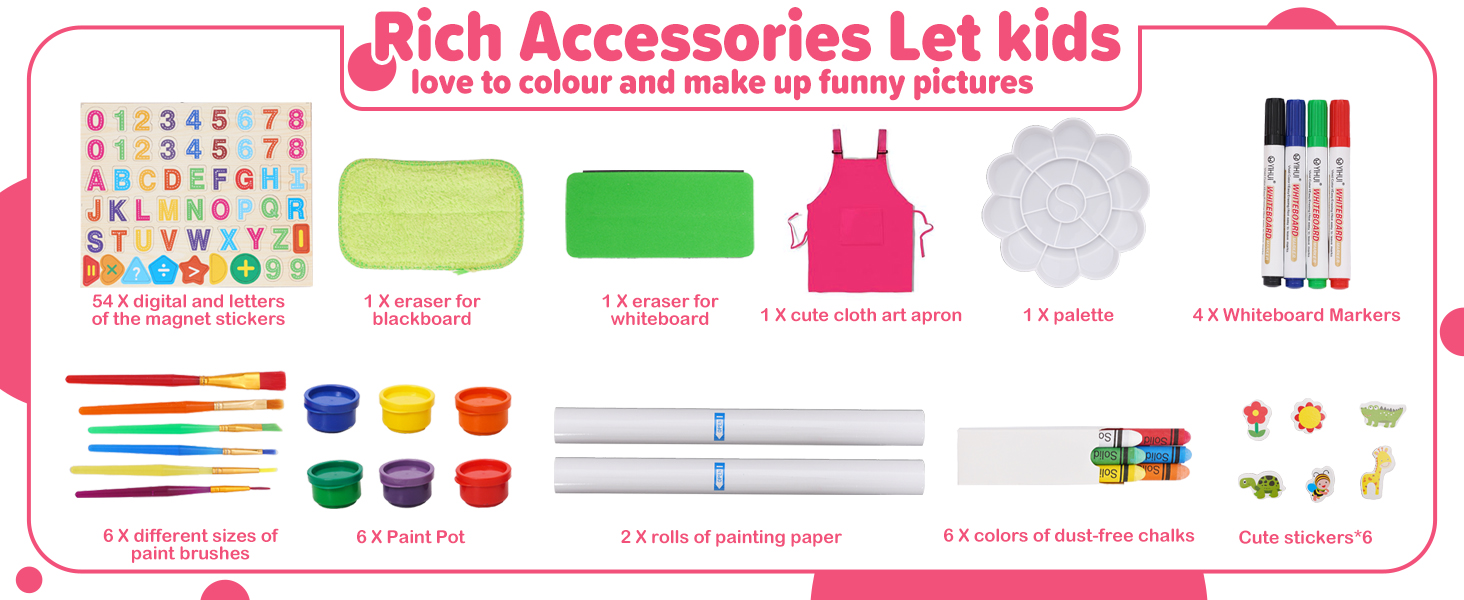 Дитяча мольберт Kinder Staffelei з рулоном паперу, двосторонній, складний, регульована висота, 92 аксесуари, подарунок для дітей