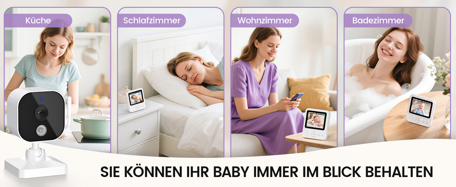 Радіоняня з камерою OBVHNUA 720P IPS: відеоняня без Wi-Fi, акумулятор 2000mAh, нічна зйомка, датчик температури, двосторонній зв'язок, колискові, режим VOX, екран 2.8