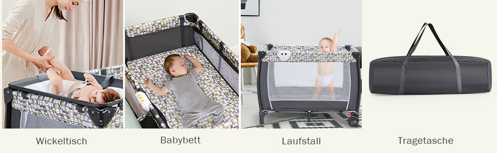 Детское путешествие 102x72 см: складная кроватка-манеж для новорожденных и детей 0-36 месяцев с матрасом, колесиками, москитной сеткой и пеленальным столиком, 3 в 1 (Model 2-gray)