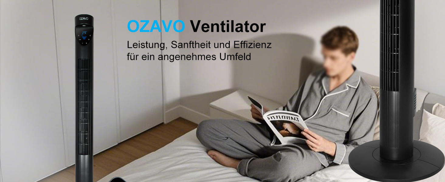 Вентилятор вежовий Turmventilator з пультом, LED-дисплеєм, 3 швидкості, таймером, 70° осциляція, 3 режими, 50W, 97.5 см, чорний