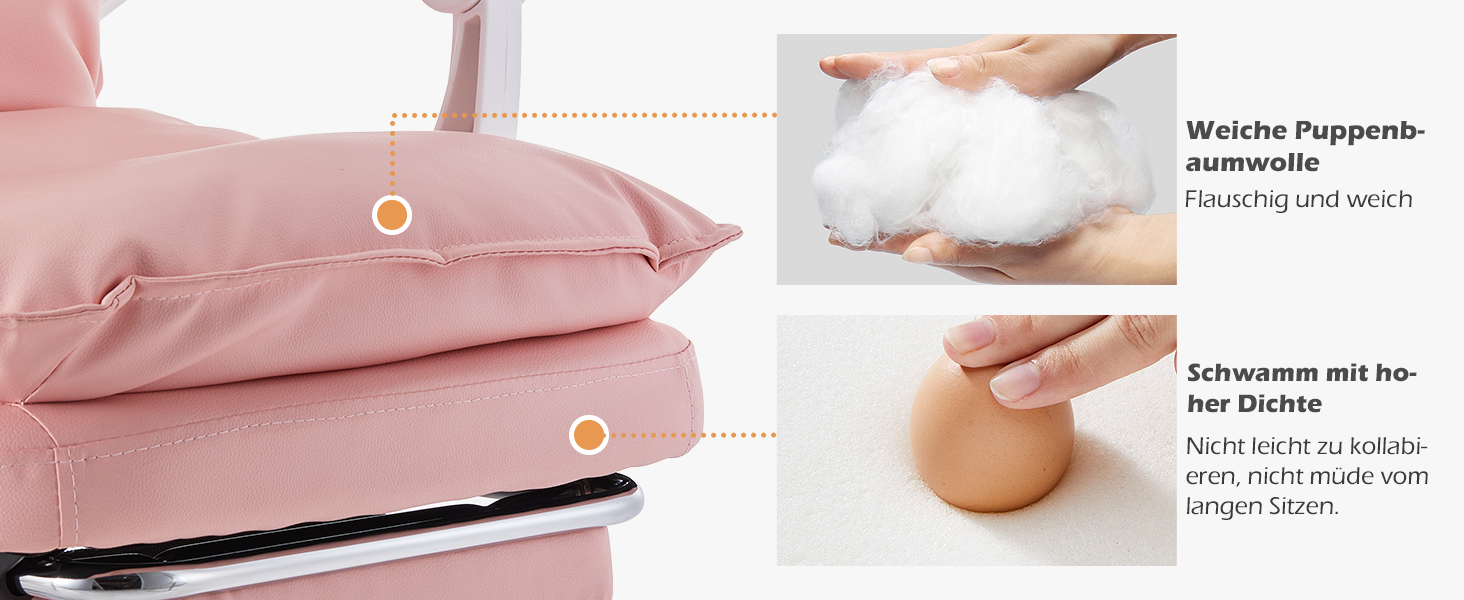 Офісне крісло TUKAILAI: ергономічне, з регулюванням висоти, підлокітники, підставка для ніг, рожеве