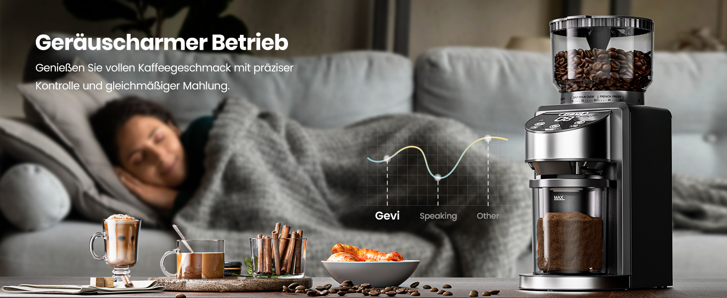 Електрична кавомолка Gevi з жерновами, для еспресо, 35 ступенів помолу, 51/58 мм портафільтр