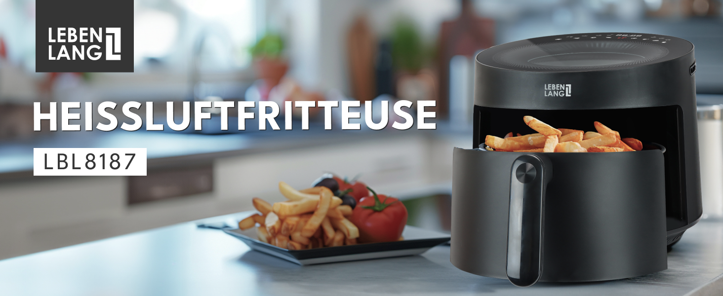 Фритюрниця без олії LEBENLANG 5L, 1500W з рецептами та 8 програмами | Електрична фритюрниця, аір-фрай, гріль