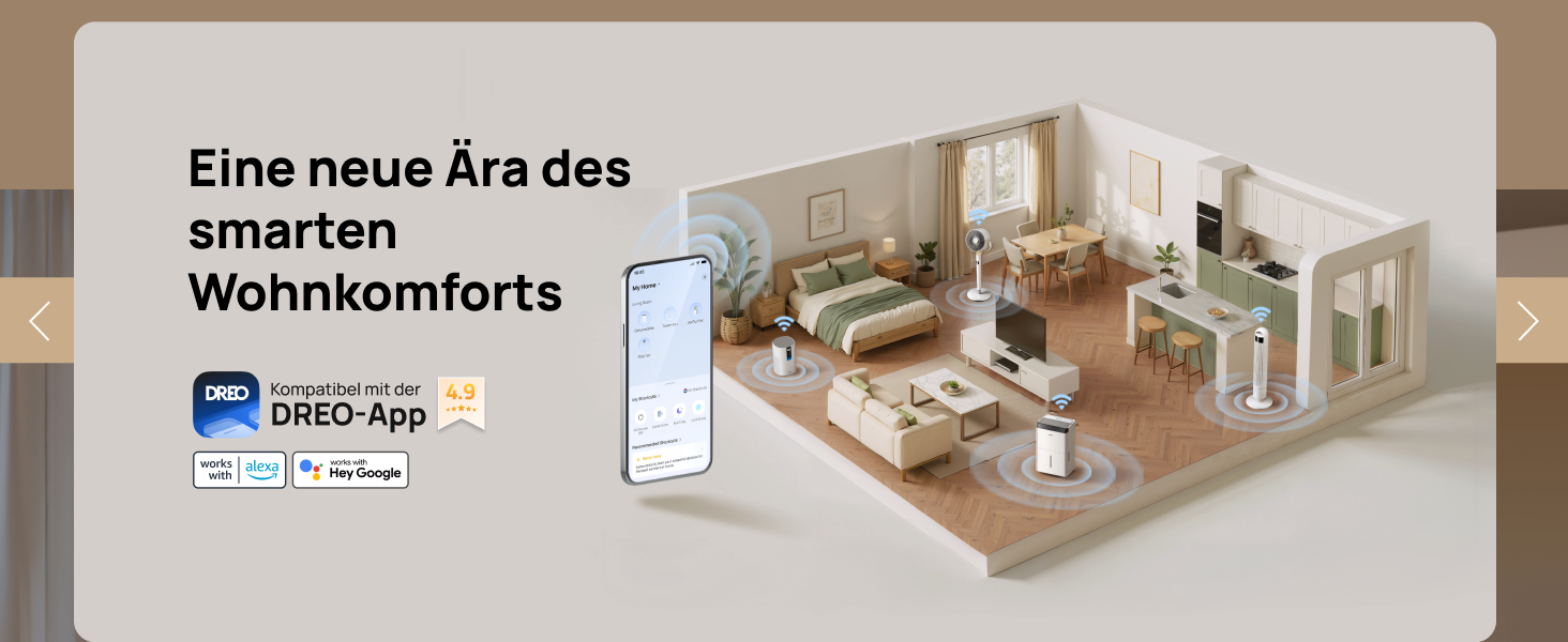 Dreo Розумний осушувач повітря - 20л, для приміщень до 37 м², з керуванням через додаток та Alexa, 3 режими, таймер, регулювання вологості, з відводом води, для спальні та ванної кімнати, білий/чорний