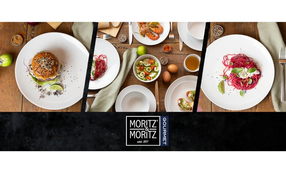 Набір посуду Moritz & Moritz BASIC 18 предметів на 6 осіб - сучасний, з якісного порцеляну, білий. В комплекті: 6 тарілок для вечері, 6 десертних тарілок, 6 салатників.