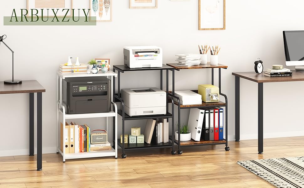 Двоярусний стіл для 3D-принтера з роликами, 50x40x80 см, білий