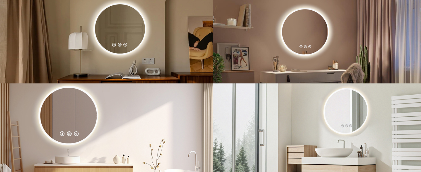 Дзеркало для ванної кімнати Habison з підсвічуванням 70x70 см LED, з годинником, сенсорним вимикачем, регулюванням яскравості, протизапобіжним покриттям, 3-кратним збільшенням, Bluetooth