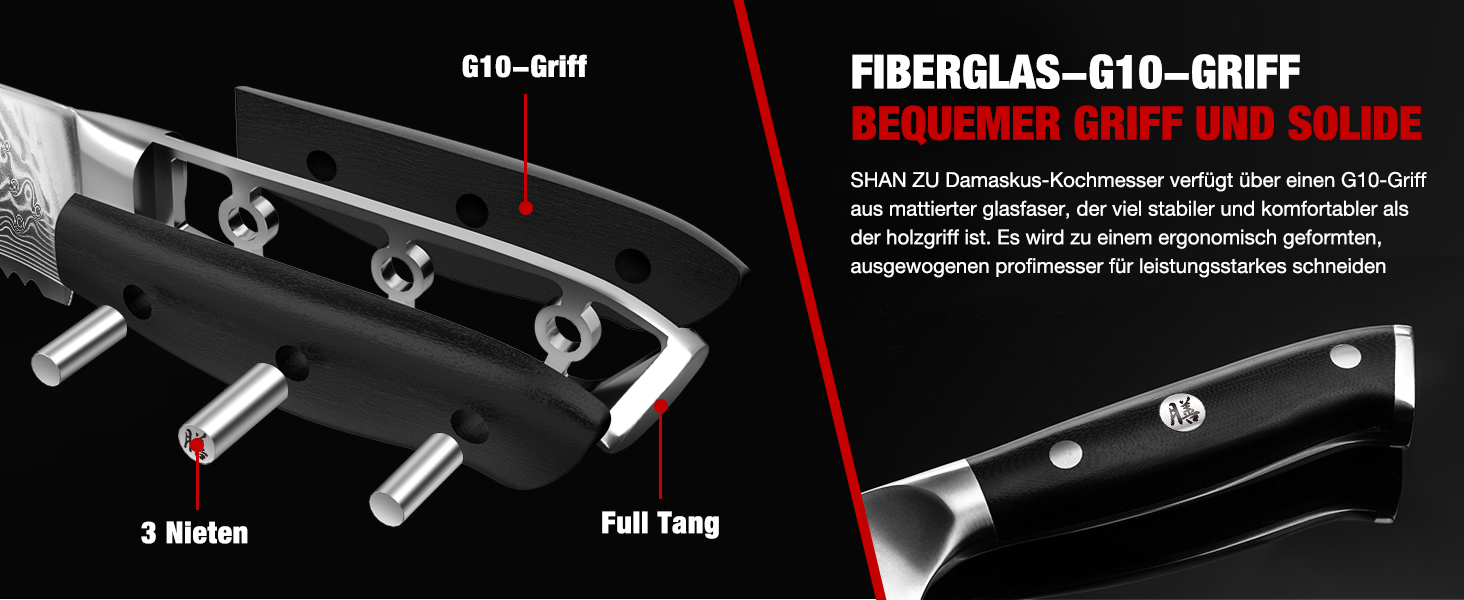 Японський кухонний ніж SHAN ZU 15 см з дамаської сталі (PRO Series) - ніж для хліба, 67 шарів вуглецевої сталі, G10 ручка