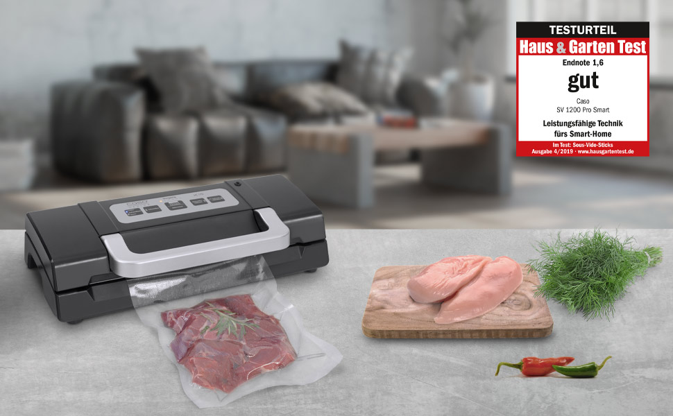 Вакууматор Caso HC170 для продуктів з регулюванням часу запаяння, потужний насос 9 л/хв та набором пакетів 20x30см