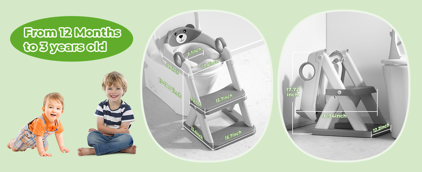 Дитячий унітаз-сходинка з сидінням 2-в-1 для хлопчиків та дівчаток, сірий. Безпечний та зручний унітаз для малюків