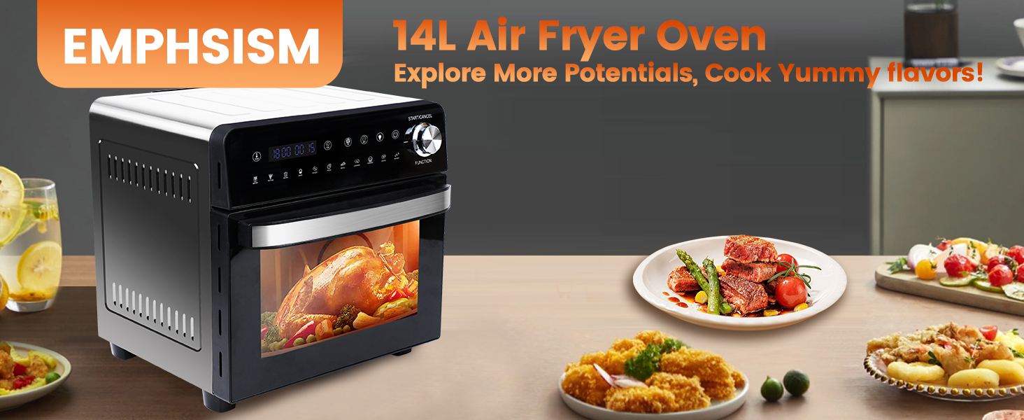 Фритюрниця без олії Emphsism Dual Zone XXL 1800W з LED-дисплеєм, 15 програм, 14л, з аксесуарами та книгою рецептів