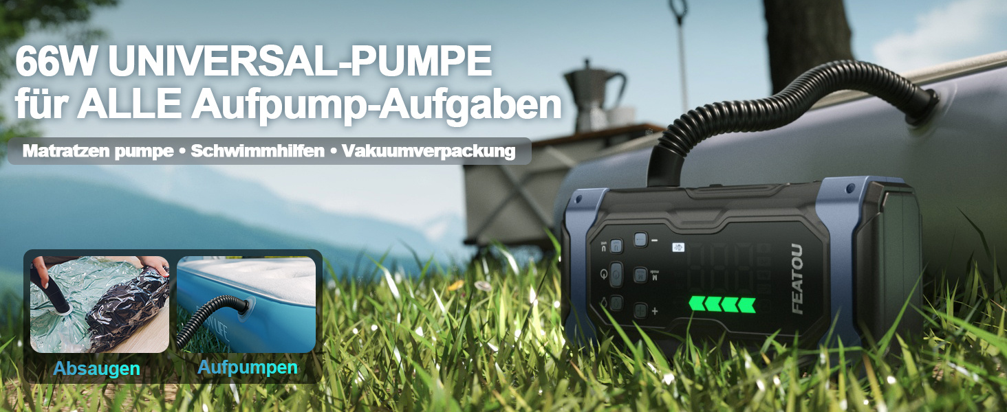 Powerbank з компресором Starthilfe 6500A: акумулятор для автомобіля 12V з повітряним насосом, стартер-бустер (9.0L бензин/8.5L дизель), LED 500 Lumen (чорний), піковий струм 7000A