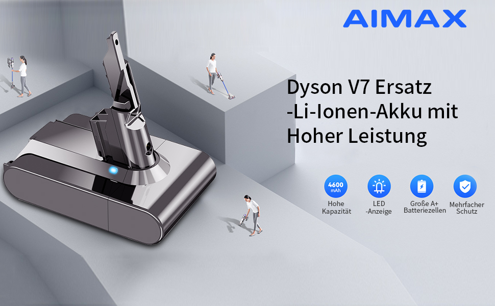 Змінна батарея AIMAX 4600 мАг для Dyson V7 Animal/Motorhead/Trigger/Fluffy, акумулятор 21,6 В