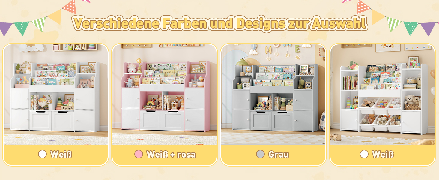 FOREHILL Дитяча полиця-стелаж для іграшок та книг, меблі для дитячої кімнати з ящиками, 122 x 30 x 100 см (білий)