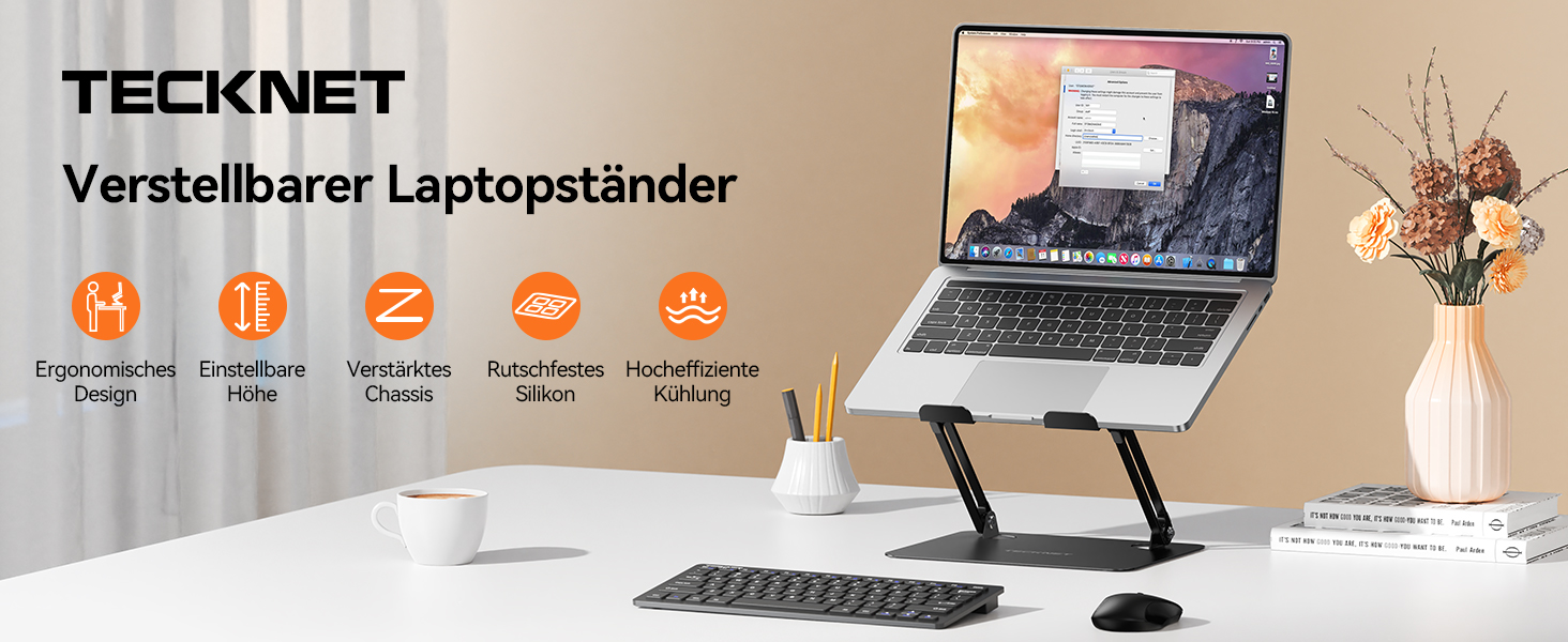 Підставка для ноутбука TECKNET, металева, регульована, 10-17.3 дюймів, чорна