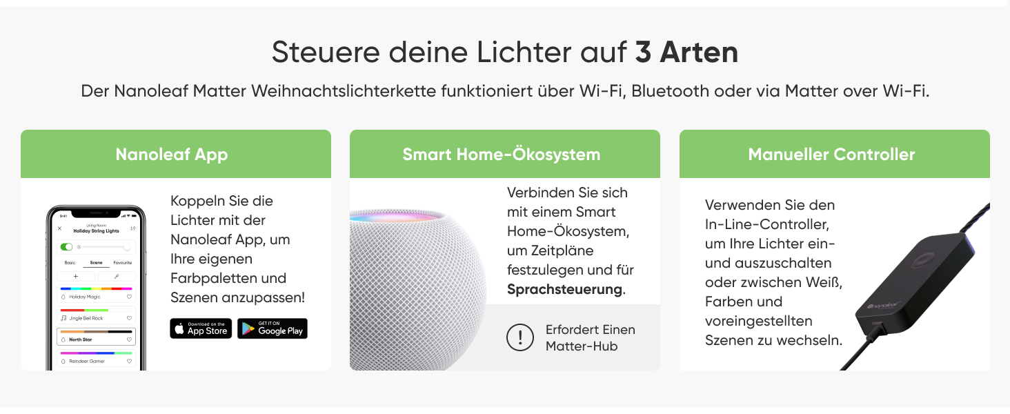 Nanoleaf Holiday String Lights Outdoor - 25 метрів, 300 LED, 18W, EU Smarte Lichterkette Pro