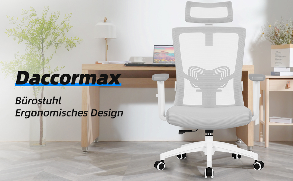 Ергономічне крісло Daccormax для офісу: регульована підголовник, підлокітники, підтримка попереку, поворотний механізм, функція гойдання, сітчасте крісло для начальника, турбокиїв, 150 кг