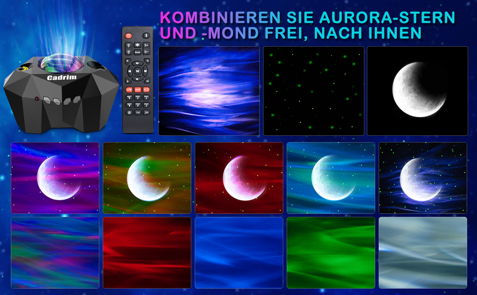 Проєктор зоряного неба Cadrim Sternenhimmel з пультом ДУ, LED лампа північного сяйва для вечірок, Різдва, Хелловіну, подарунок