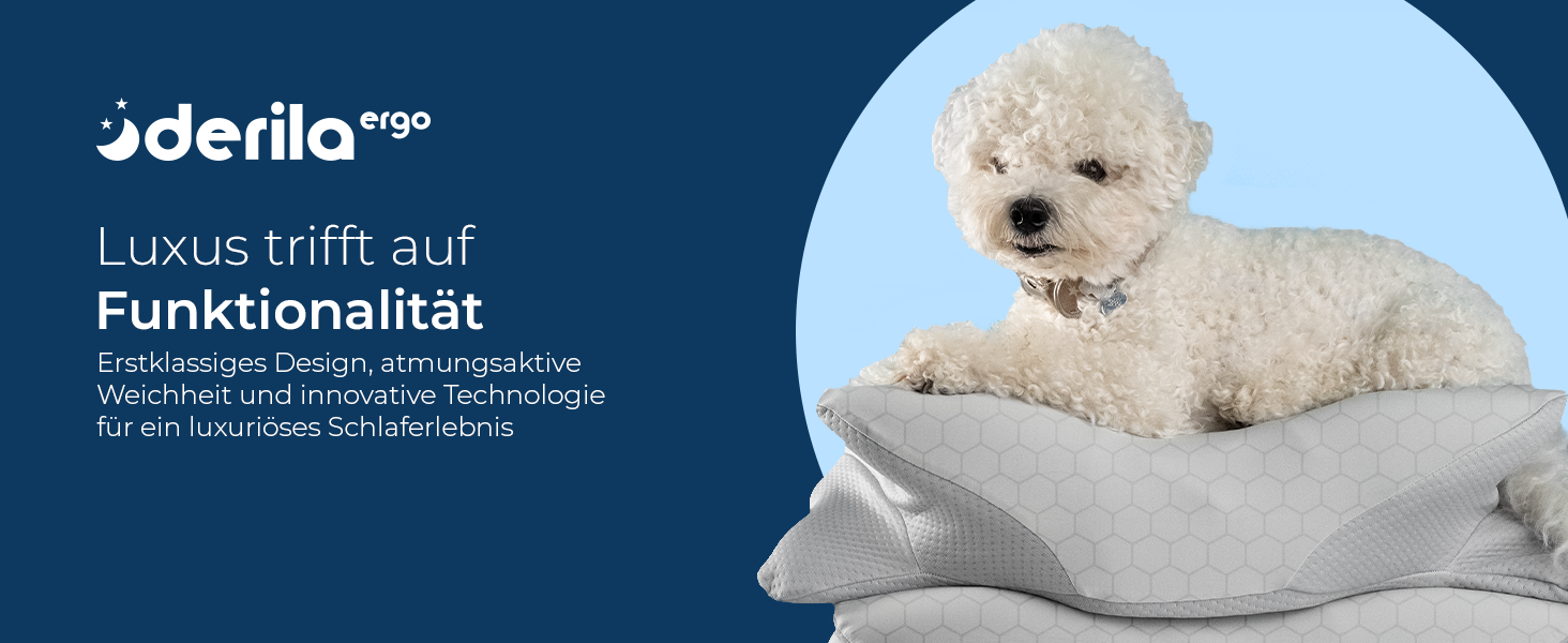 Ергономічна подушка для шиї та голови Derila з ефектом пам'яті (Memory Foam) для сну на боці, спині та животі, терморегуляційний чохол, 54x36x12 см