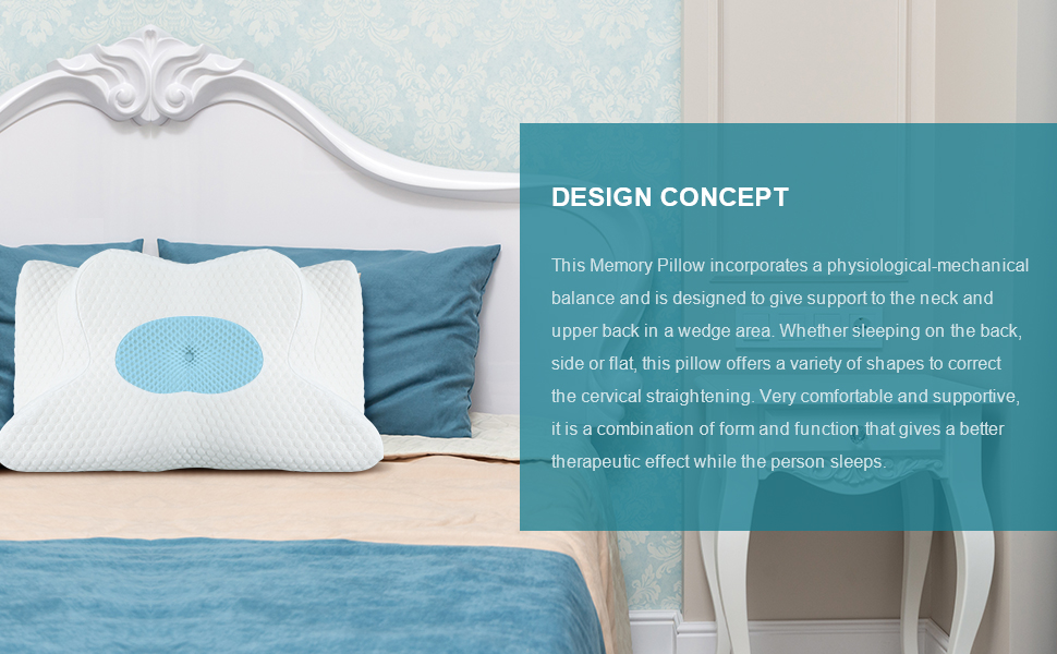 Ортопедична подушка GOXIFACA з Memory Foam, для шиї та спини, для тих, хто спить на боці, покращує якість сну, 60*35*10/12 см, блакитна