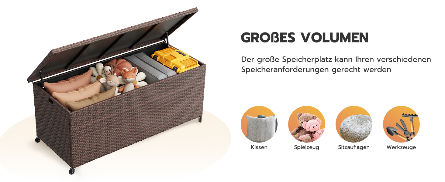 Водонепроникний садовий ящик-бокс UDPATIO з колесами 480л (138x61 см), коричневий - для саду, балкону, зберігання