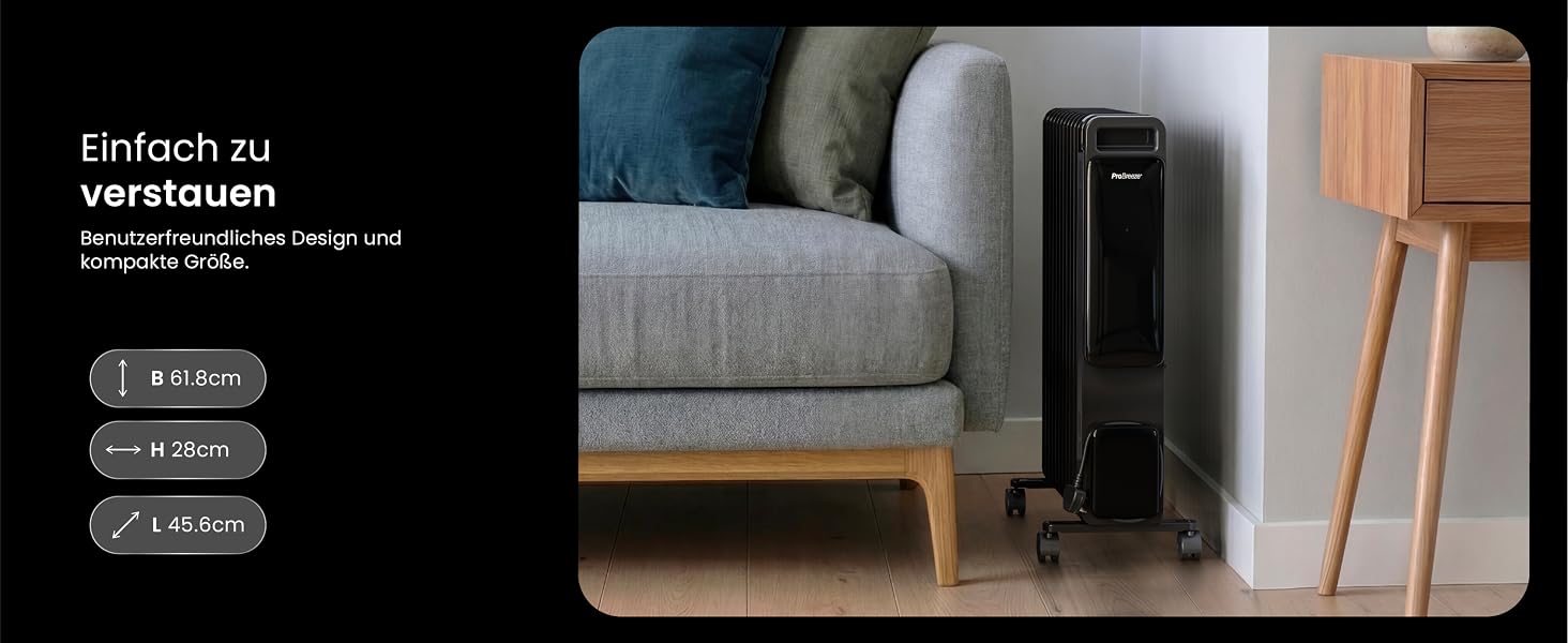 Електричний масляний радіатор Pro Breeze 2500Вт, 11 секцій, смарт-обігрів з термостатом, таймером на 24г та сенсорним дисплеєм, чорний