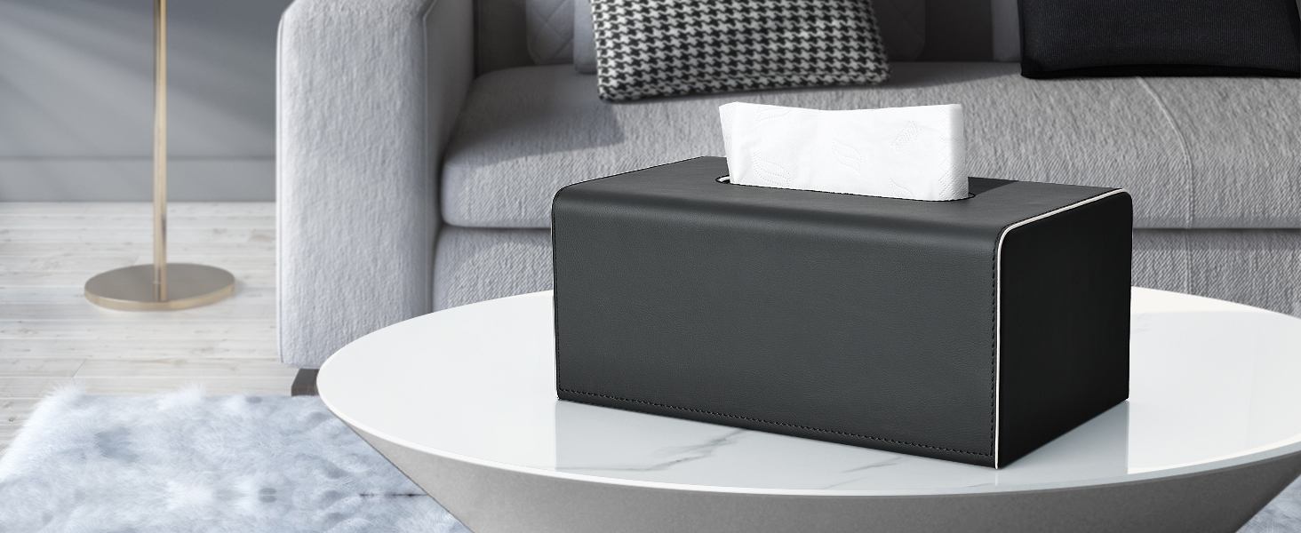 Склянка для серветок з PU шкіри, сіра, прямокутна - KINGFOM | для офісу, авто, дому