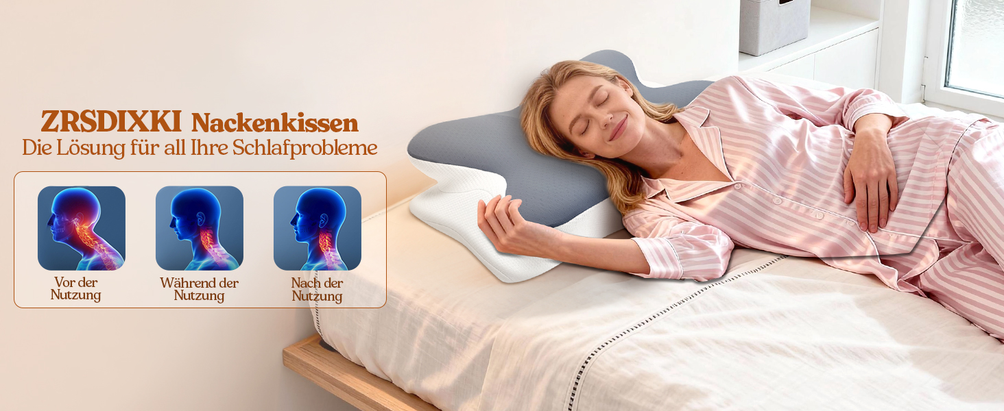 Подушка для шиї з піни Memory Foam: ортопедична подушка для сну на боці, спині та животі (Сіра)