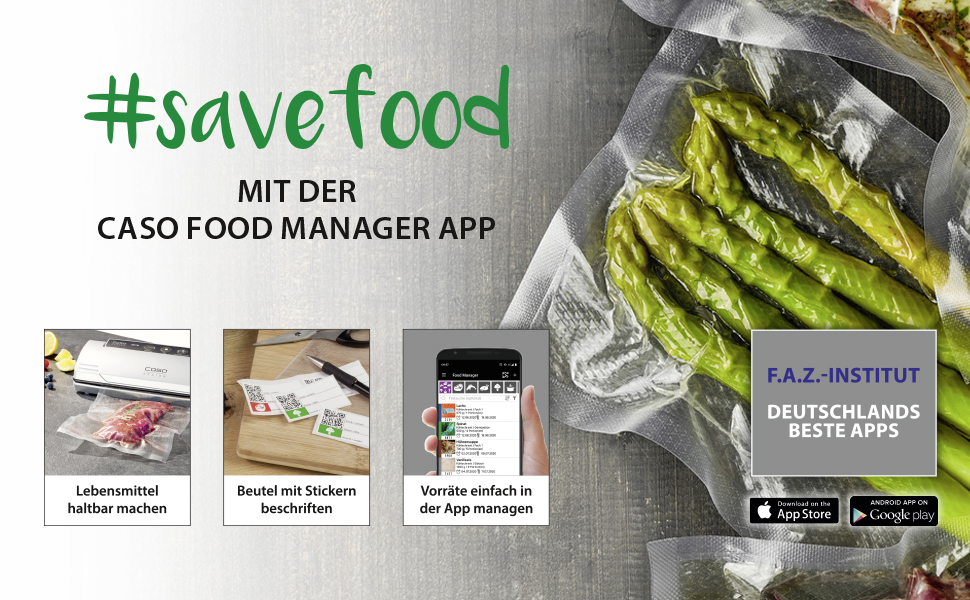 Вакууматор CASO GourmetVAC 280 з поршневим насосом (15л/хв), регулюванням сили вакууму та часу запаяння, комплект 10 пакетів 20x30 см