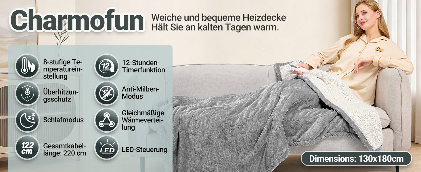 Електрична ковдра з автовимкненням 130x180 см, 8 рівнів нагріву, таймер 12 годин, пральна машина, флісова ковдра для ліжка, дивана, офісу, рожева