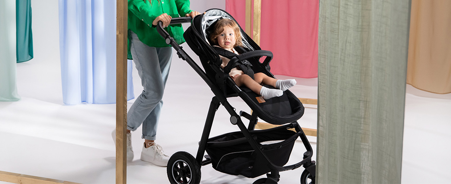 Дитяча коляска Lionelo Bianka 3 в 1: люлька, автокрісло, прогулянкова, до 22 кг, чорний онікс