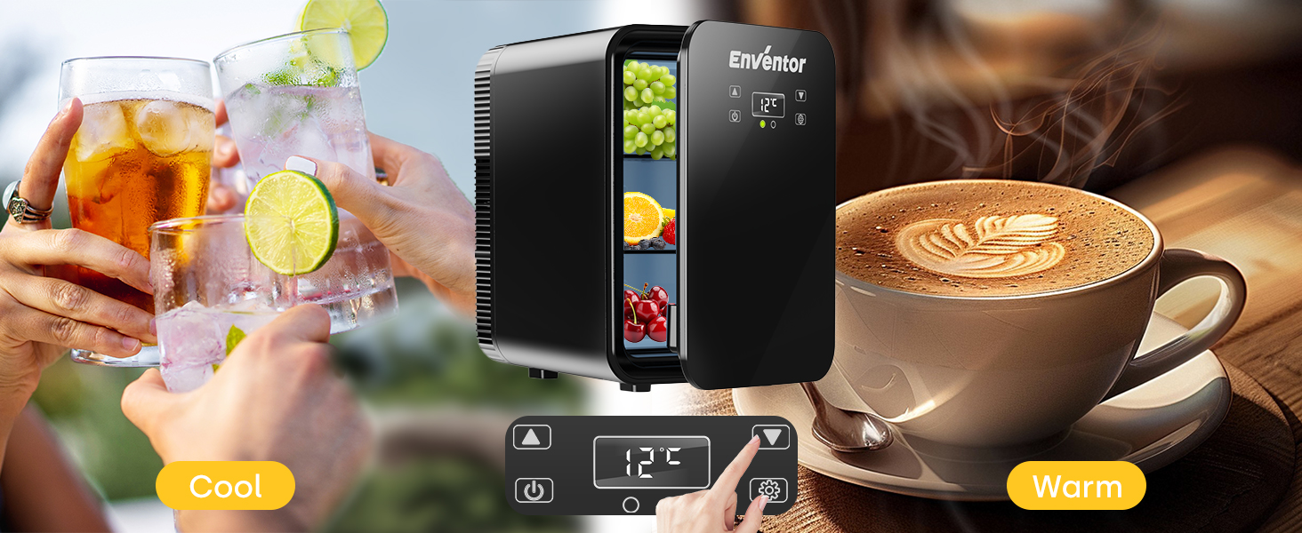 Mini холодильник Enventor 10L: компактний, тихий, з функцією охолодження та нагріву (12V/220V) для авто, спальні, офісу, косметики (чорний)