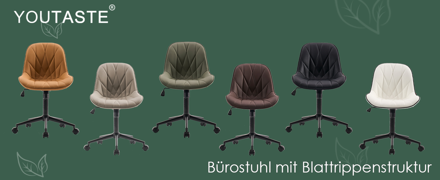 Офісне крісло YOUTASTE з принтом листя, ергономічне, регульоване по висоті з функцією гойдання, без підлокітників, шкіряне, для дому та офісу, блакитне