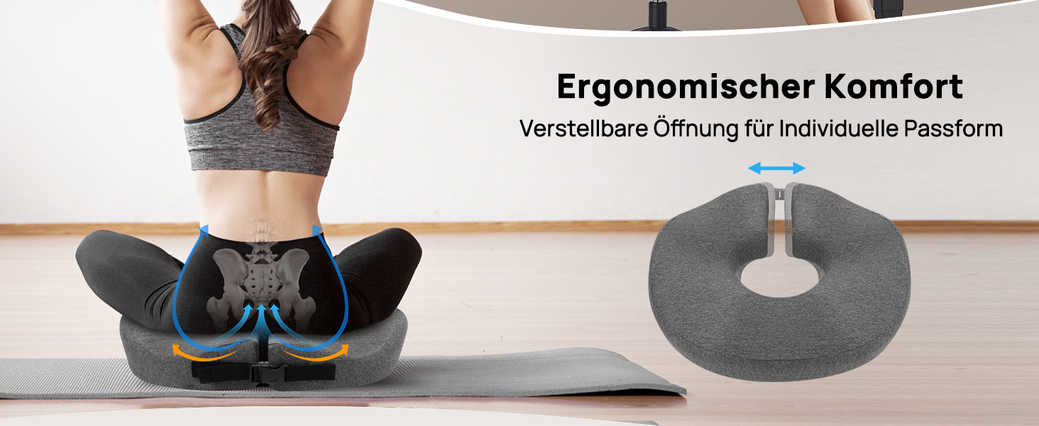 Ортопедична подушка-кільце Feagar: регульований ергономічний сидінець-пончик від геморою та ішіасу, для копчика, післяпологовий (Сірий, стандарт 60-100 кг) для авто, офісного крісла та візків