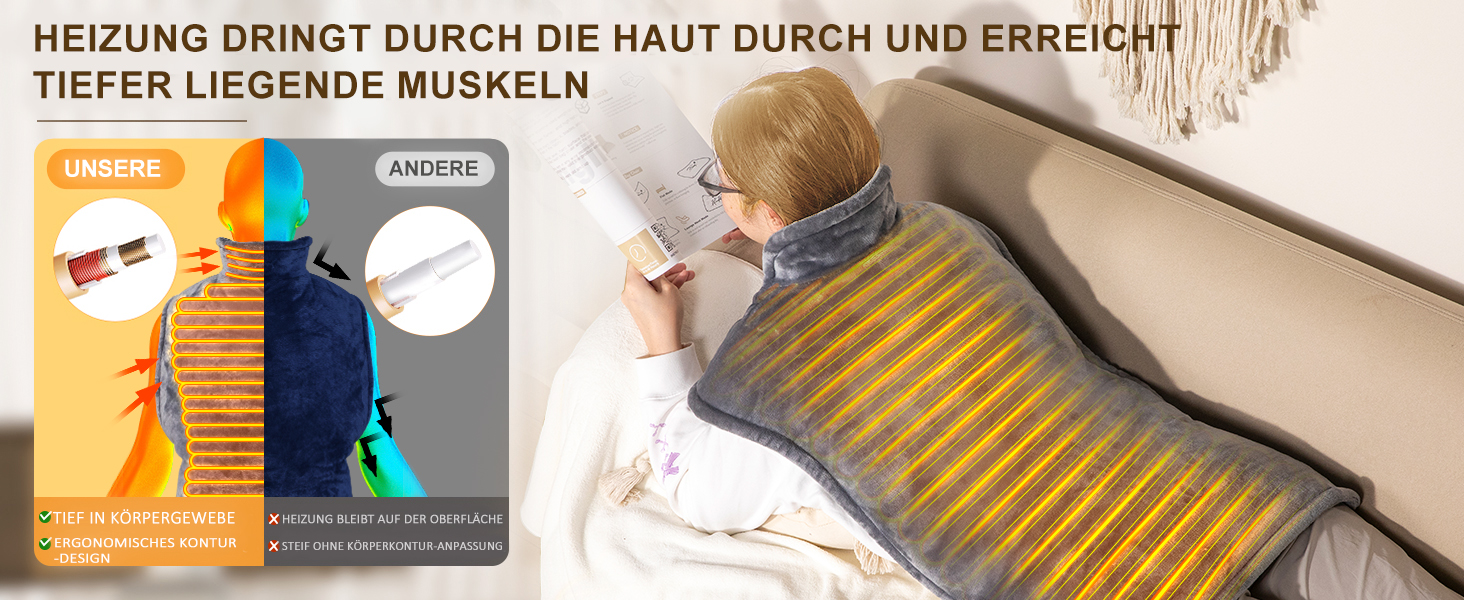 Грілка для спини, шиї та плечей NALONE, 63x100 см, 6 температурних режимів, таймер, фланель, пральна