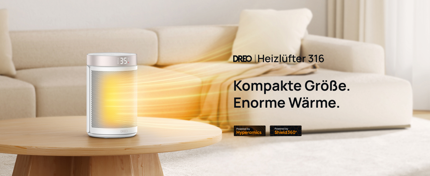 Електричний обігрівач Dreo Atom 316: тихий, 1500W, керамічний PTC, з термостатом та захистом, для спальні